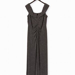 Alex Evenings Charcoal Glitter Ruched V-Neck Evening Gown - Size 24W